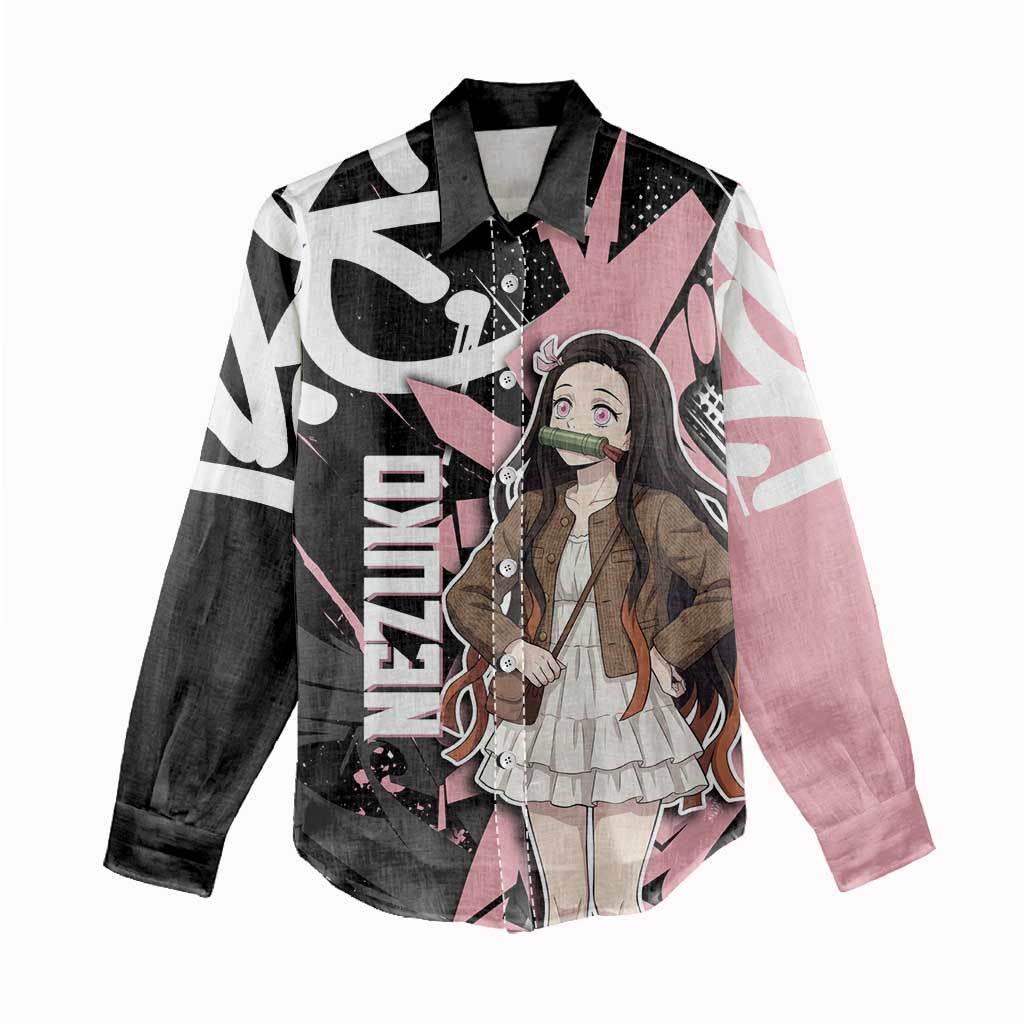 Kamado Nezuko Demon Slayer Women Casual Shirt Pink & Black Graffiti Anime Graphic