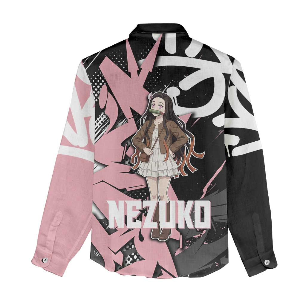 Kamado Nezuko Demon Slayer Women Casual Shirt Pink & Black Graffiti Anime Graphic