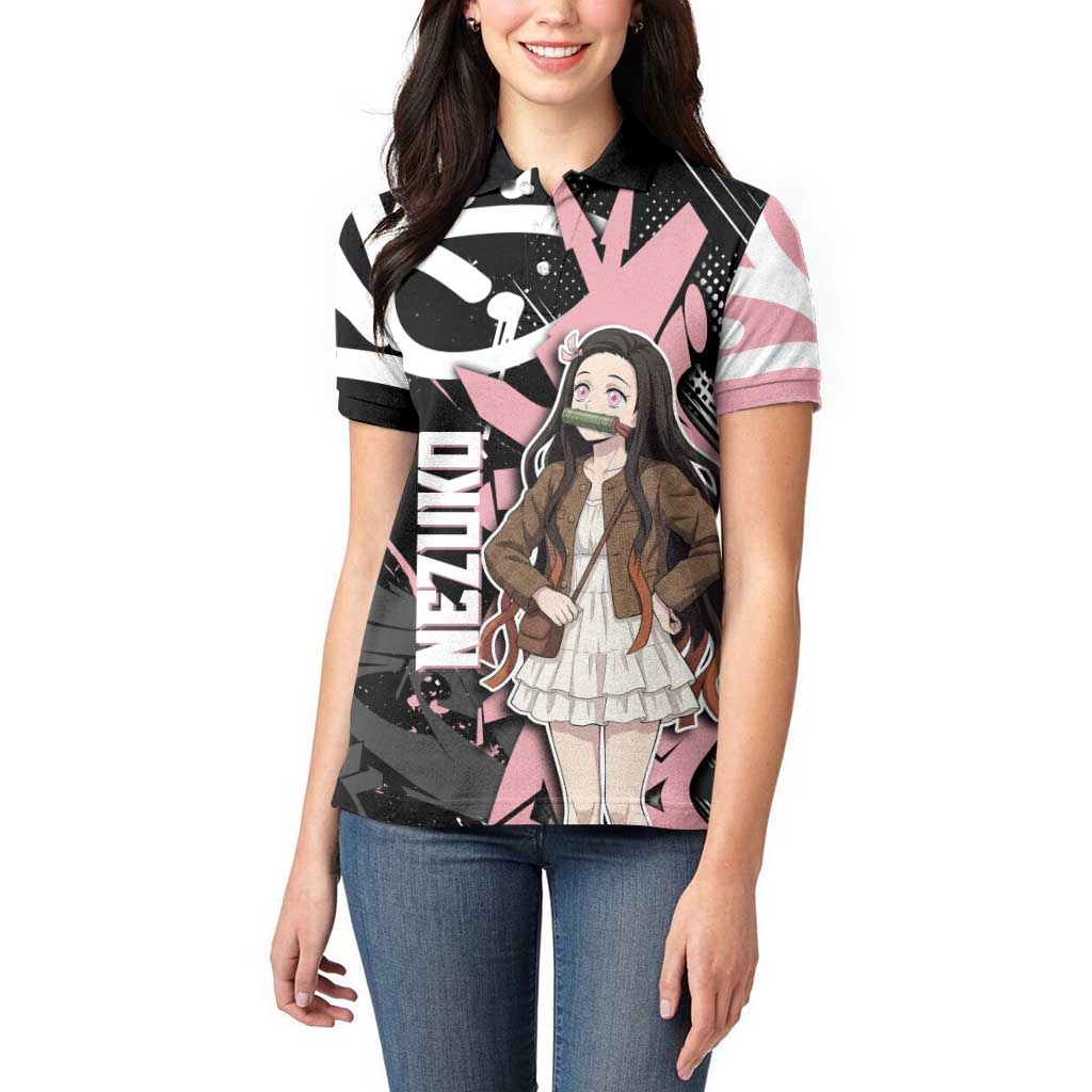 Kamado Nezuko Demon Slayer Women Polo Shirt Pink & Black Graffiti Anime Graphic