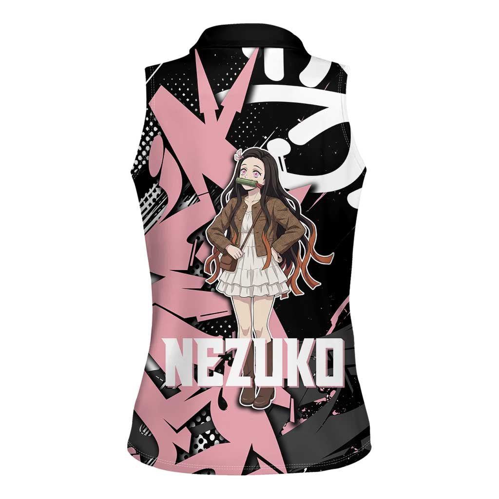 Kamado Nezuko Demon Slayer Women Sleeveless Polo Shirt Pink & Black Graffiti Anime Graphic