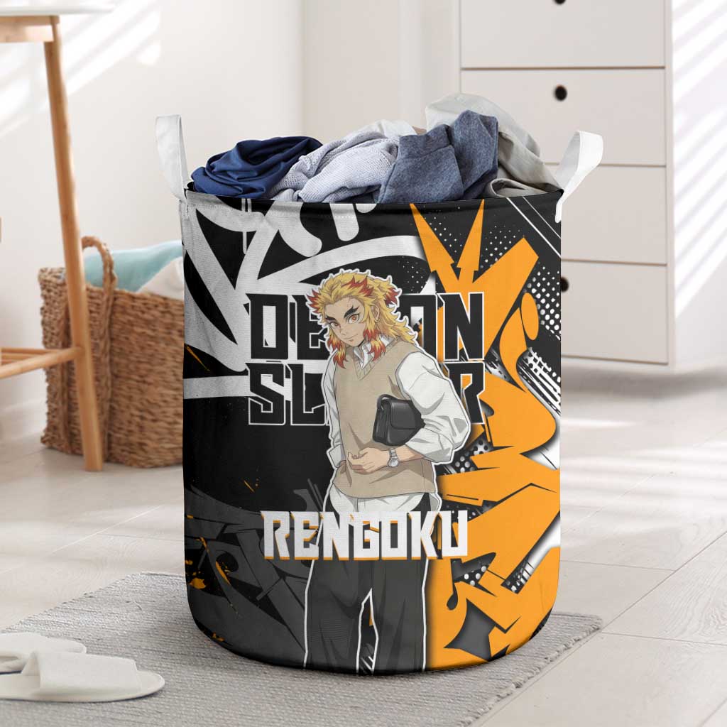 Kyojuro Rengoku Demon Slayer Laundry Basket Orange & Black Graffiti Anime