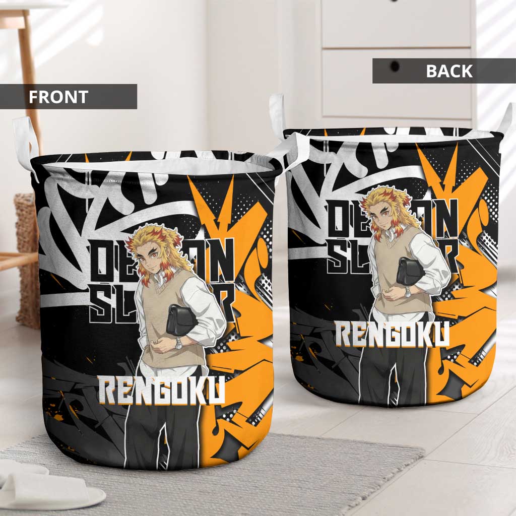 Kyojuro Rengoku Demon Slayer Laundry Basket Orange & Black Graffiti Anime