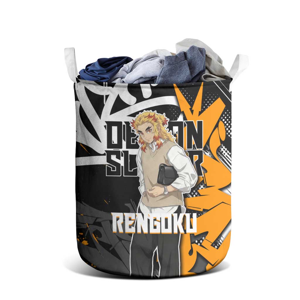 Kyojuro Rengoku Demon Slayer Laundry Basket Orange & Black Graffiti Anime