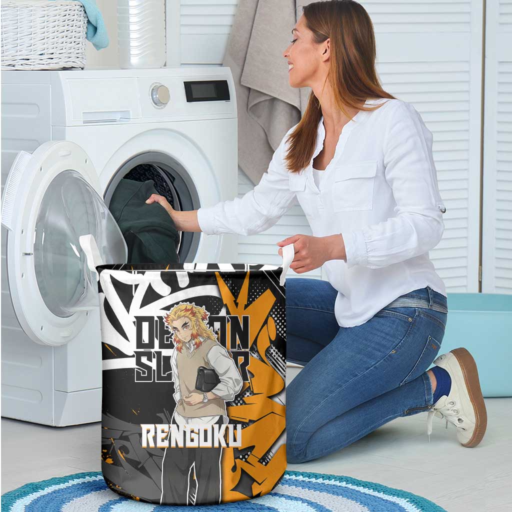 Kyojuro Rengoku Demon Slayer Laundry Basket Orange & Black Graffiti Anime