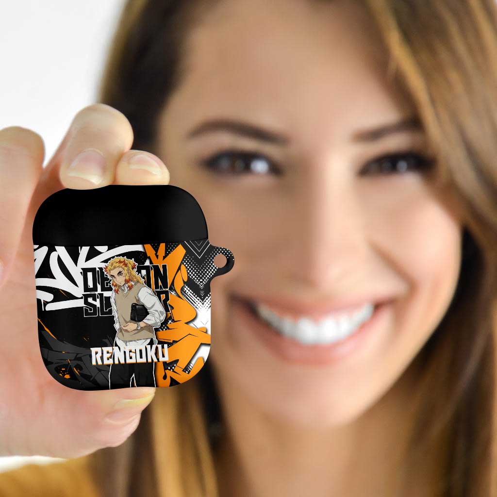 Kyojuro Rengoku Demon Slayer AirPods Case Orange & Black Graffiti Anime