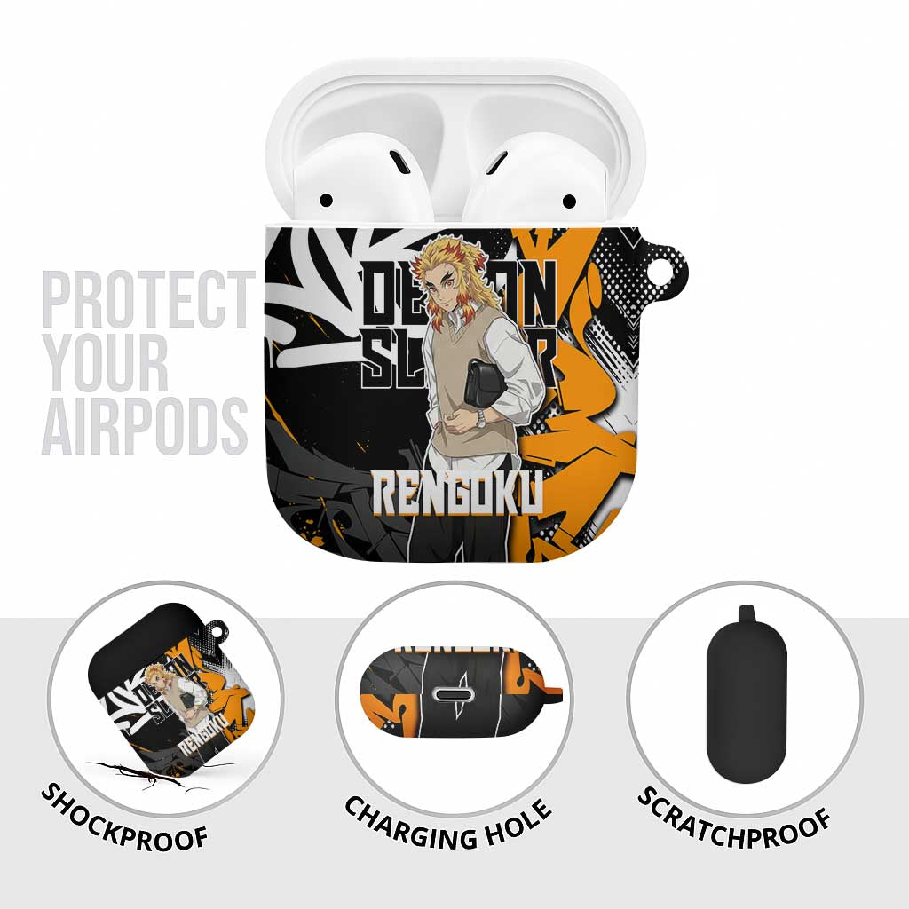 Kyojuro Rengoku Demon Slayer AirPods Case Orange & Black Graffiti Anime