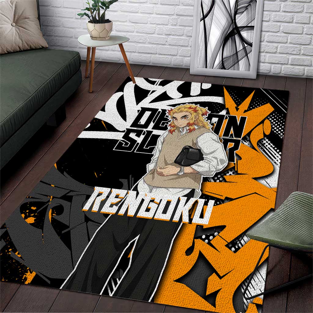 Kyojuro Rengoku Demon Slayer Area Rug Orange & Black Graffiti Anime