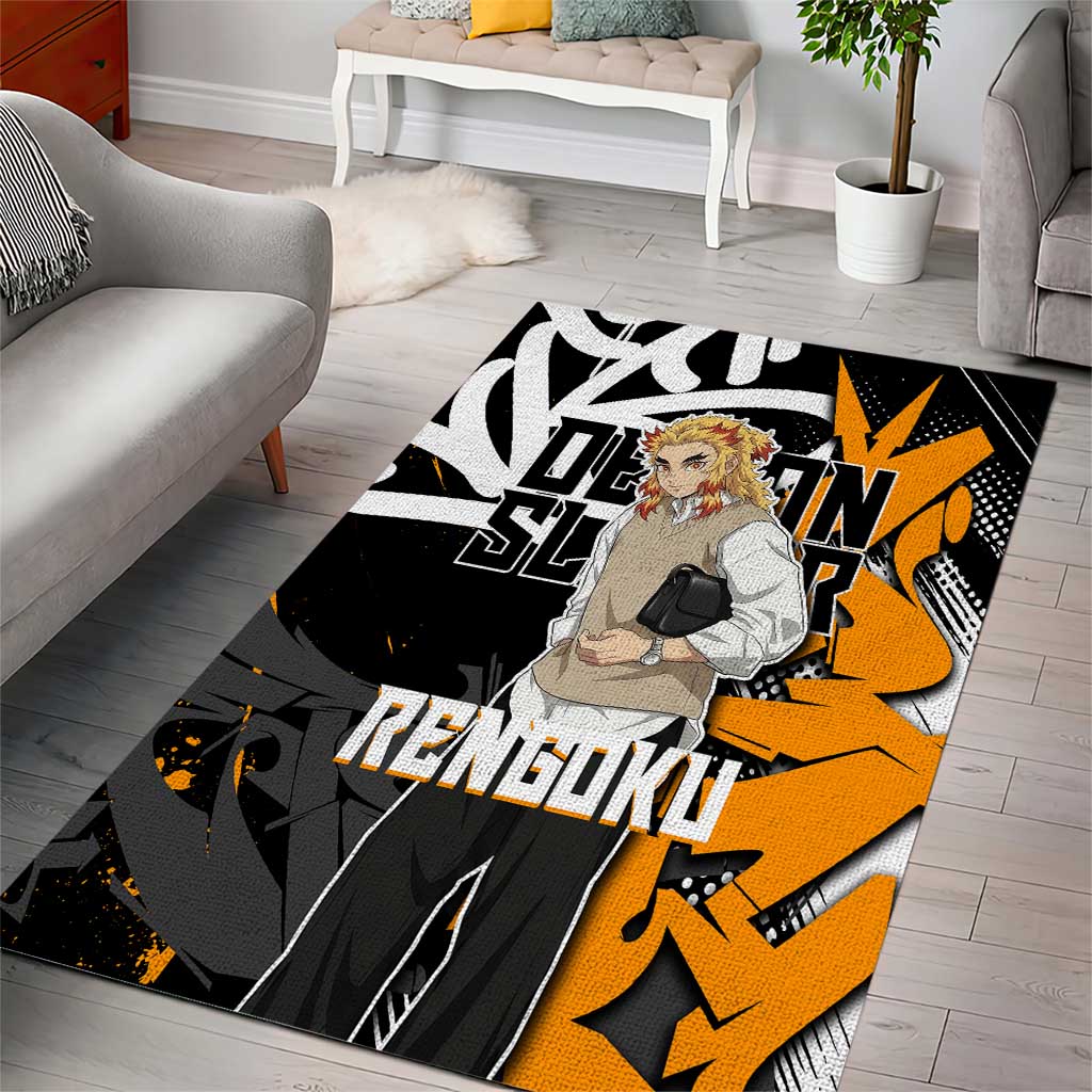 Kyojuro Rengoku Demon Slayer Area Rug Orange & Black Graffiti Anime