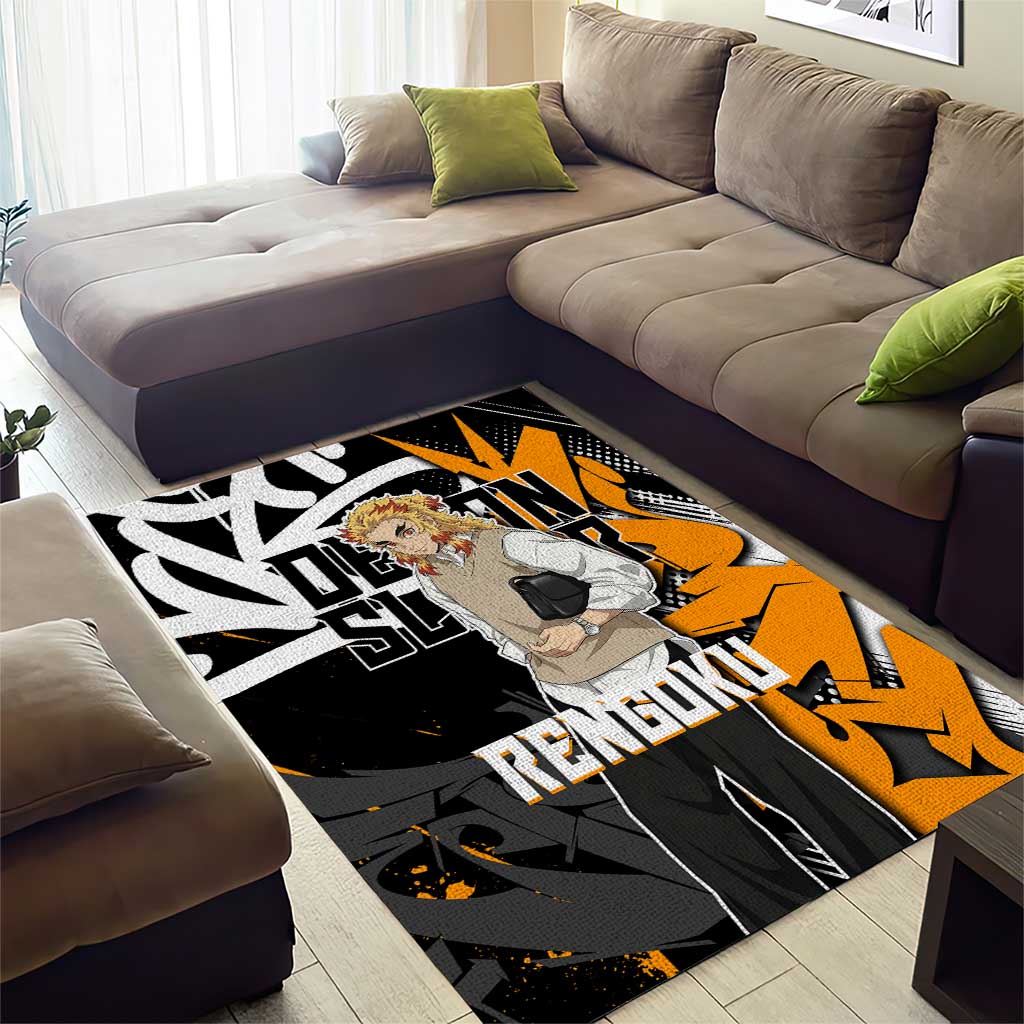 Kyojuro Rengoku Demon Slayer Area Rug Orange & Black Graffiti Anime