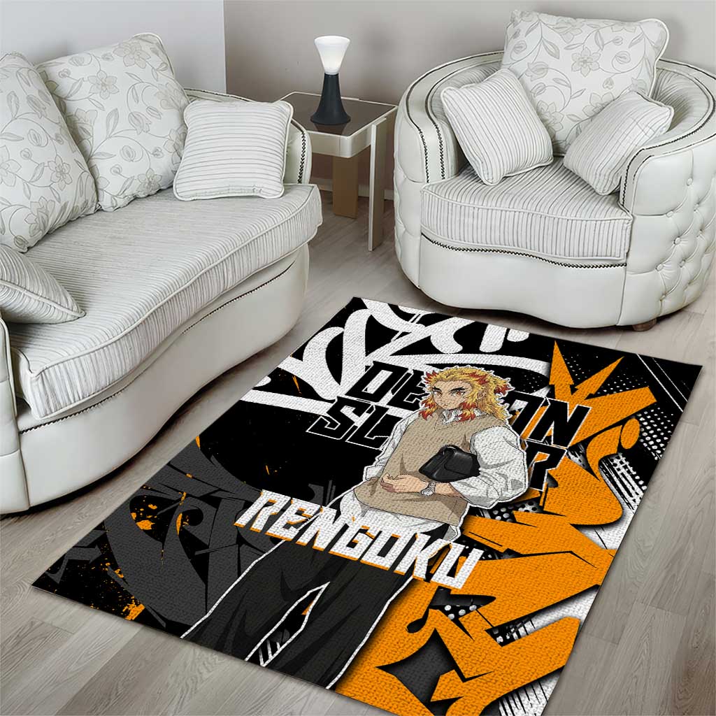 Kyojuro Rengoku Demon Slayer Area Rug Orange & Black Graffiti Anime