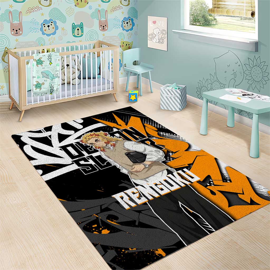 Kyojuro Rengoku Demon Slayer Area Rug Orange & Black Graffiti Anime