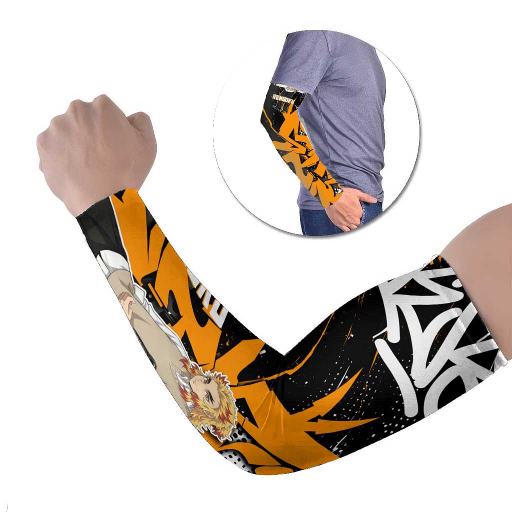 Kyojuro Rengoku Demon Slayer Arm Sleeves Orange & Black Graffiti Anime