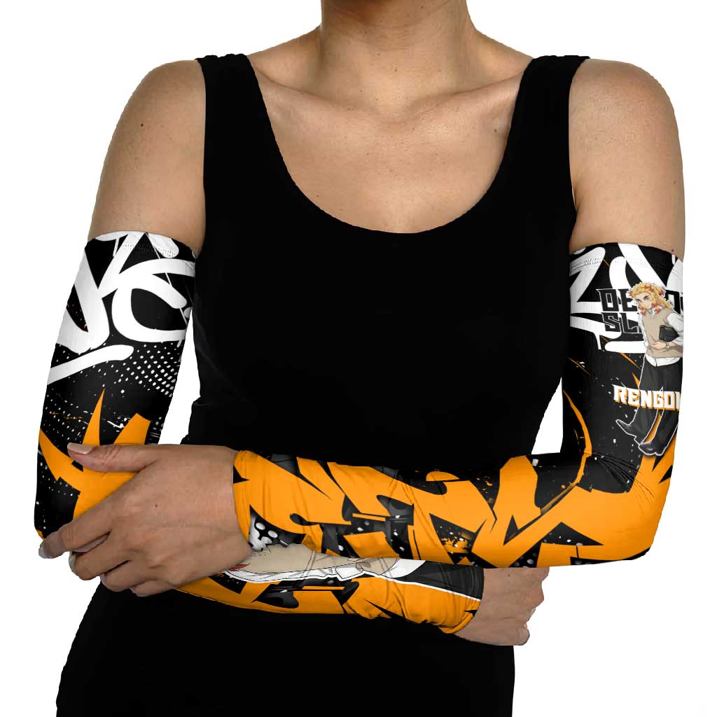 Kyojuro Rengoku Demon Slayer Arm Sleeves Orange & Black Graffiti Anime