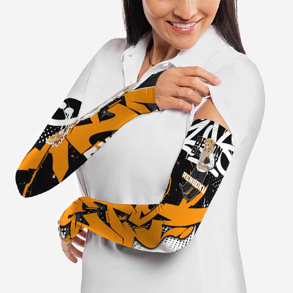 Kyojuro Rengoku Demon Slayer Arm Sleeves Orange & Black Graffiti Anime
