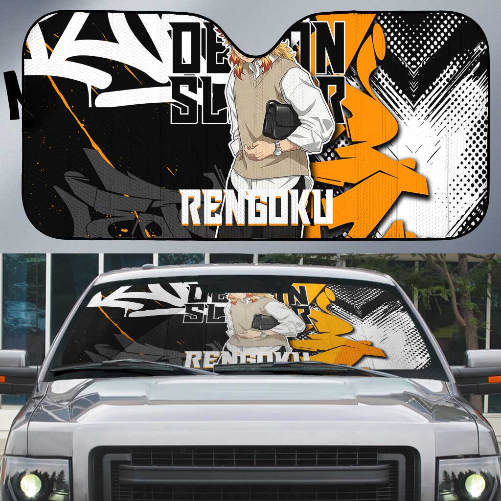 Kyojuro Rengoku Demon Slayer Auto Sun Shade Orange & Black Graffiti Anime