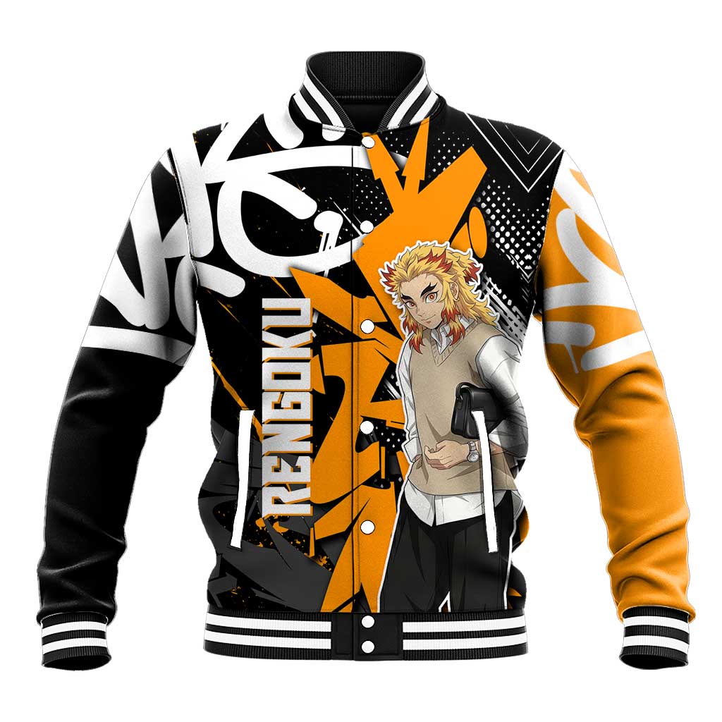 Kyojuro Rengoku Demon Slayer Baseball Jacket Orange & Black Graffiti Anime