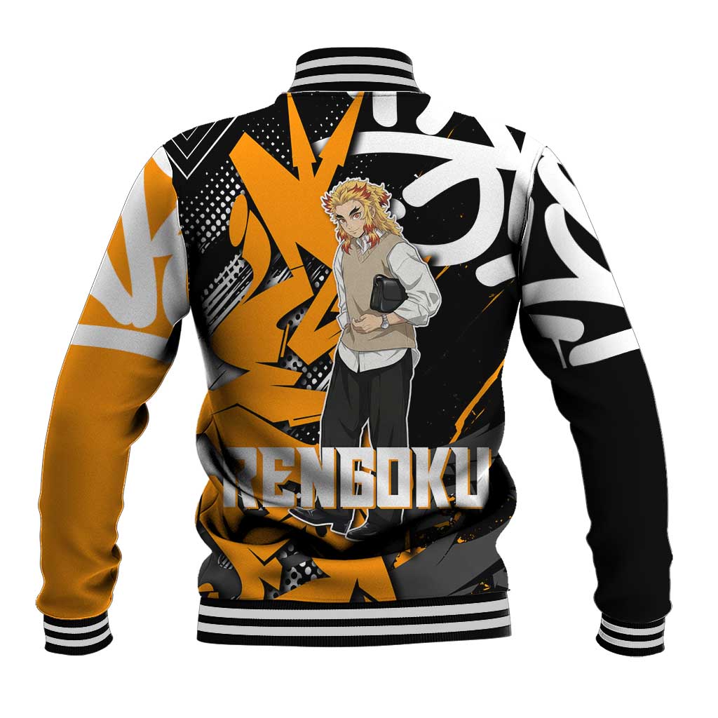 Kyojuro Rengoku Demon Slayer Baseball Jacket Orange & Black Graffiti Anime