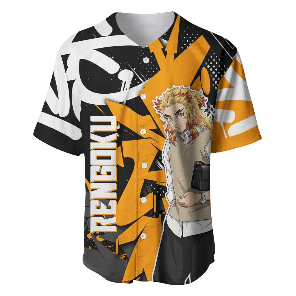 Kyojuro Rengoku Demon Slayer Baseball Jersey Orange & Black Graffiti Anime