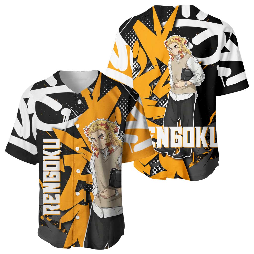 Kyojuro Rengoku Demon Slayer Baseball Jersey Orange & Black Graffiti Anime