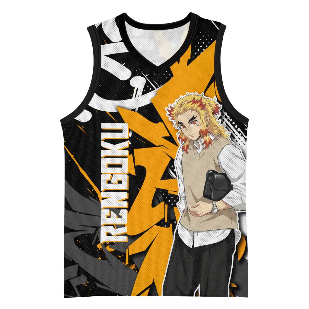 Kyojuro Rengoku Demon Slayer Basketball Jersey Orange & Black Graffiti Anime