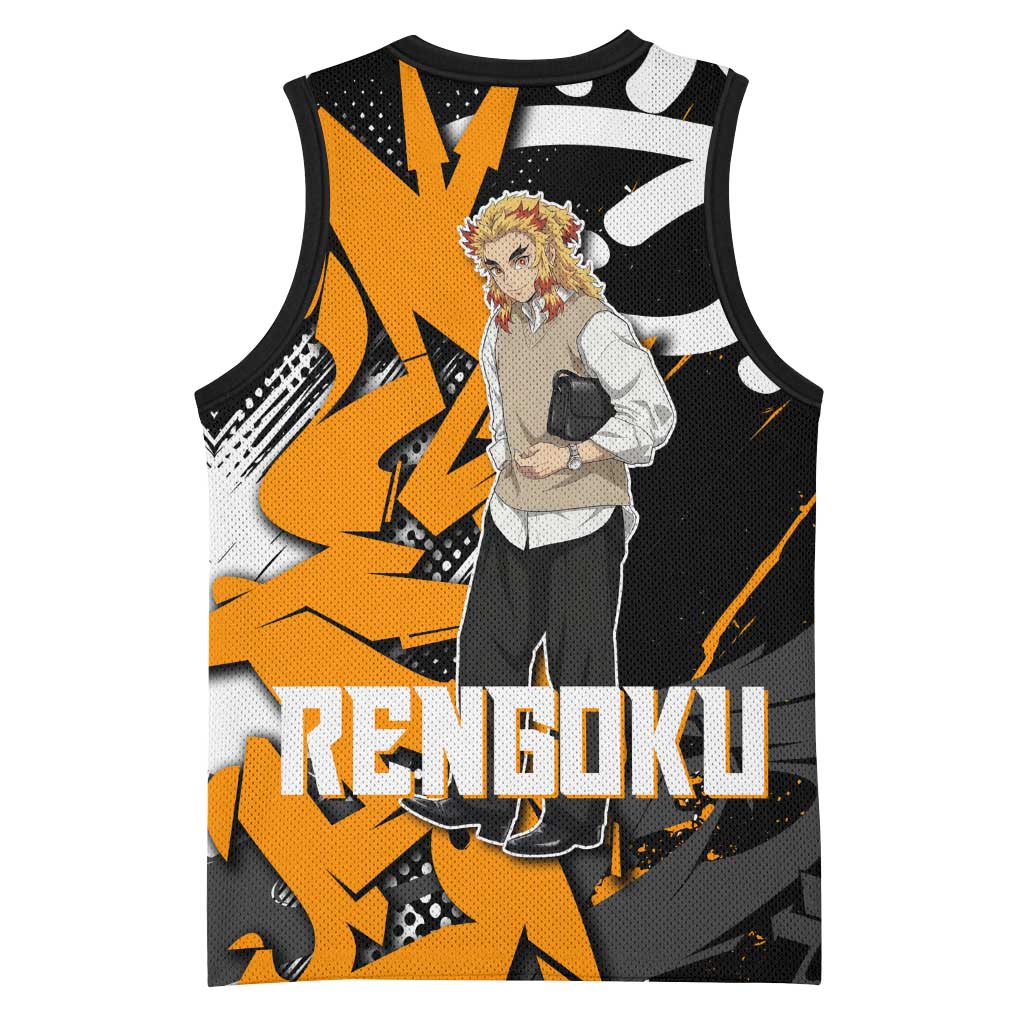 Kyojuro Rengoku Demon Slayer Basketball Jersey Orange & Black Graffiti Anime