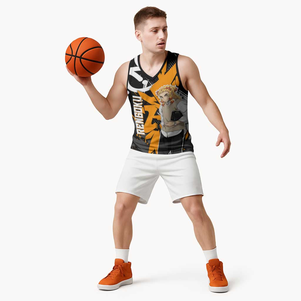 Kyojuro Rengoku Demon Slayer Basketball Jersey Orange & Black Graffiti Anime