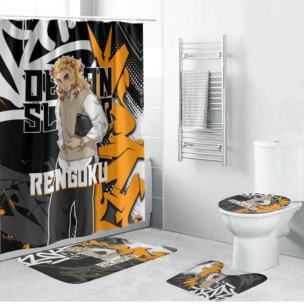 Kyojuro Rengoku Demon Slayer Bathroom Set Orange & Black Graffiti Anime