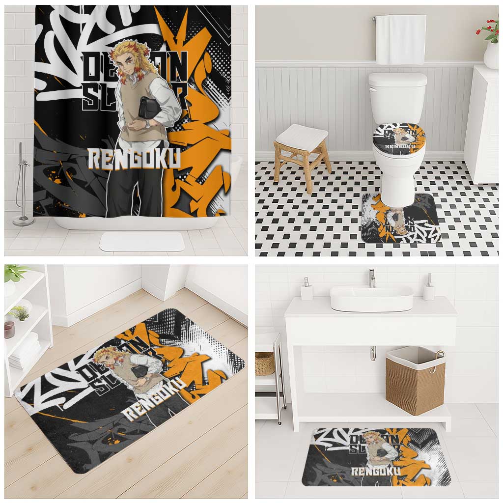 Kyojuro Rengoku Demon Slayer Bathroom Set Orange & Black Graffiti Anime