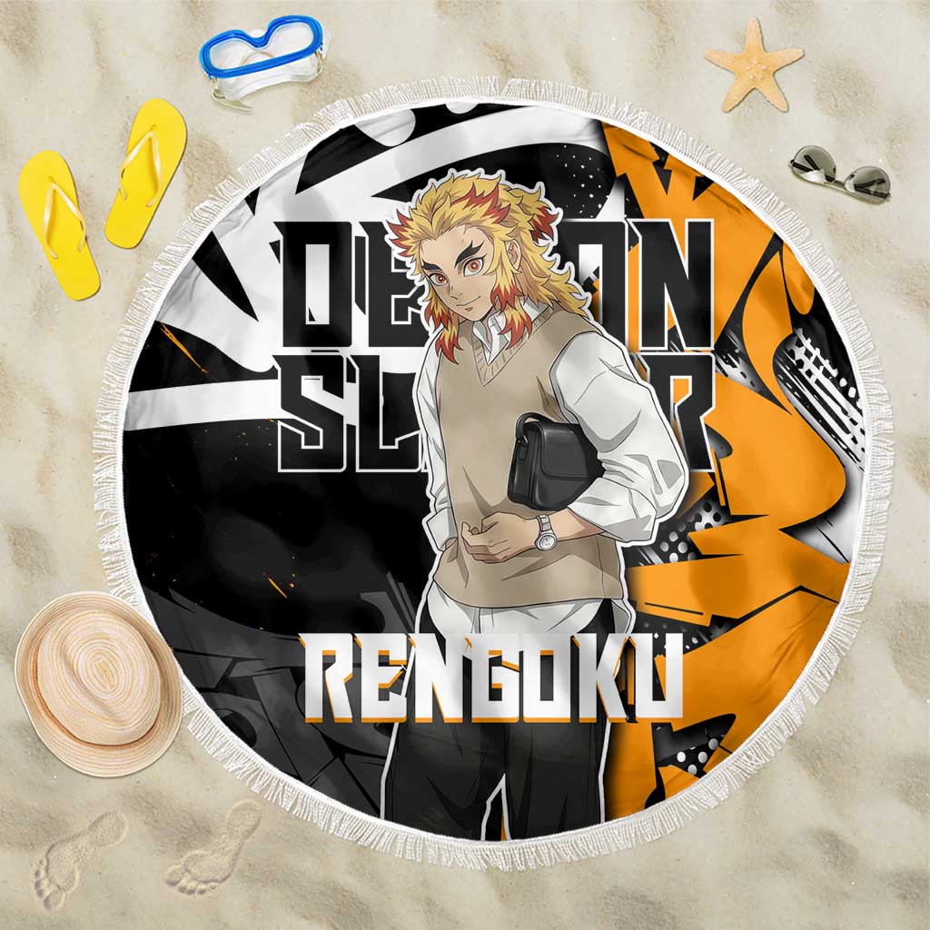 Kyojuro Rengoku Demon Slayer Beach Blanket Orange & Black Graffiti Anime