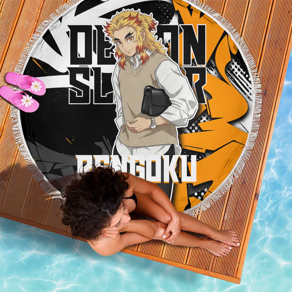 Kyojuro Rengoku Demon Slayer Beach Blanket Orange & Black Graffiti Anime