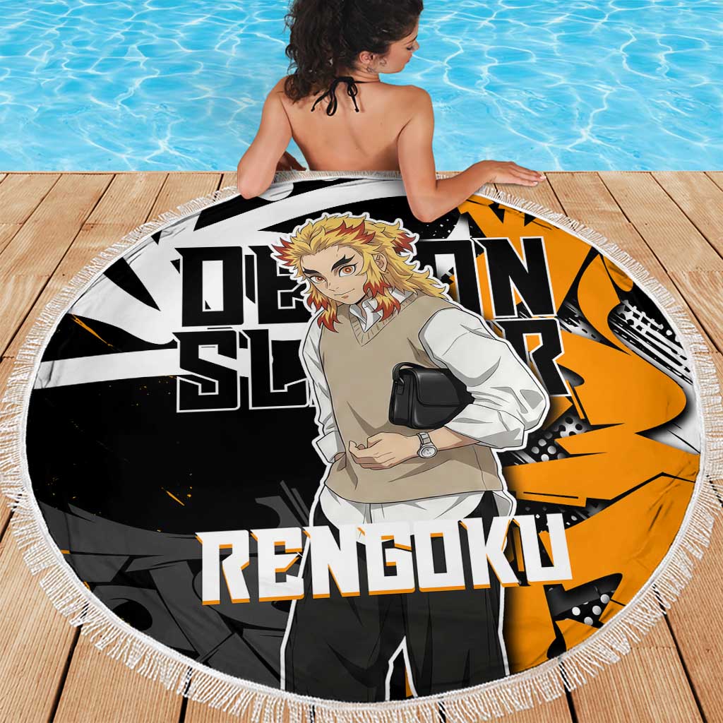 Kyojuro Rengoku Demon Slayer Beach Blanket Orange & Black Graffiti Anime
