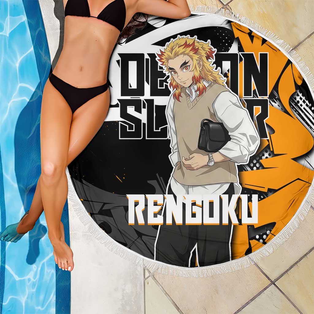 Kyojuro Rengoku Demon Slayer Beach Blanket Orange & Black Graffiti Anime