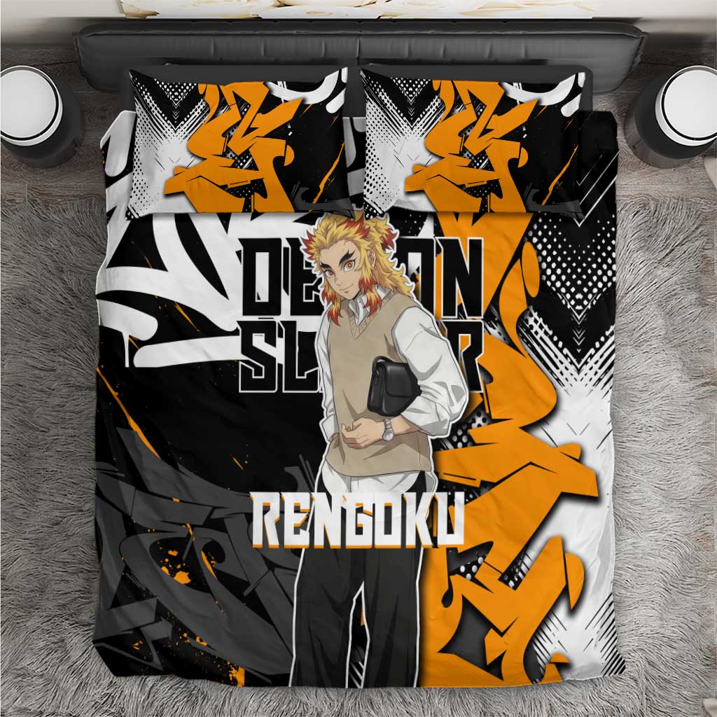 Kyojuro Rengoku Demon Slayer Bedding Set Orange & Black Graffiti Anime