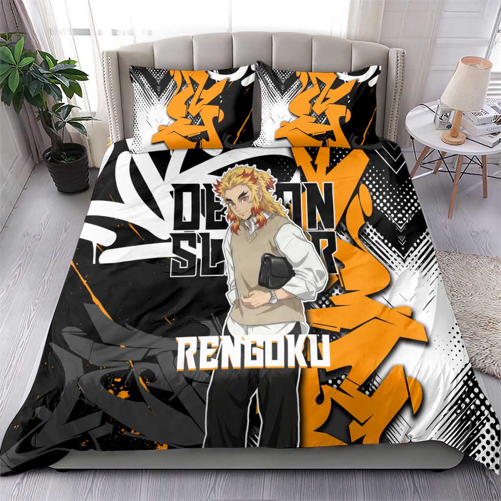 Kyojuro Rengoku Demon Slayer Bedding Set Orange & Black Graffiti Anime