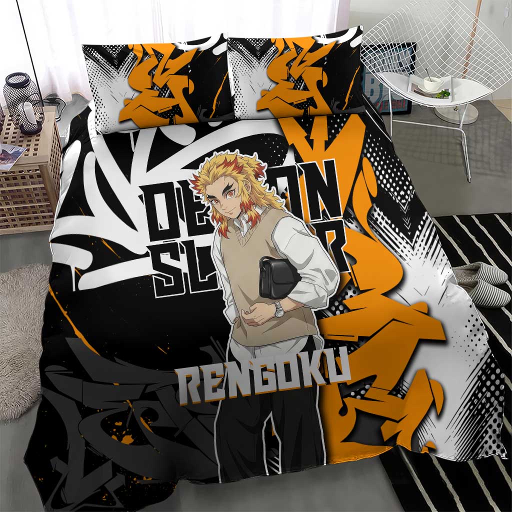Kyojuro Rengoku Demon Slayer Bedding Set Orange & Black Graffiti Anime