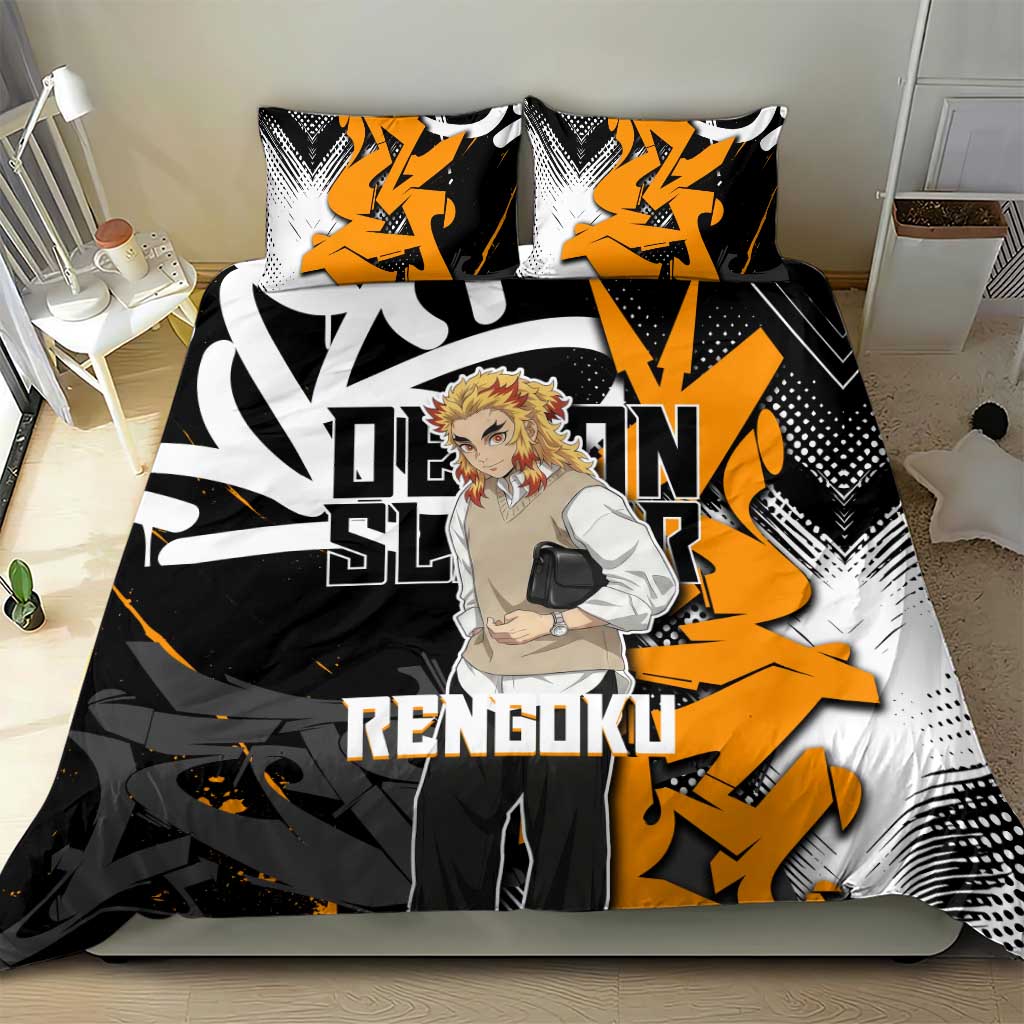 Kyojuro Rengoku Demon Slayer Bedding Set Orange & Black Graffiti Anime