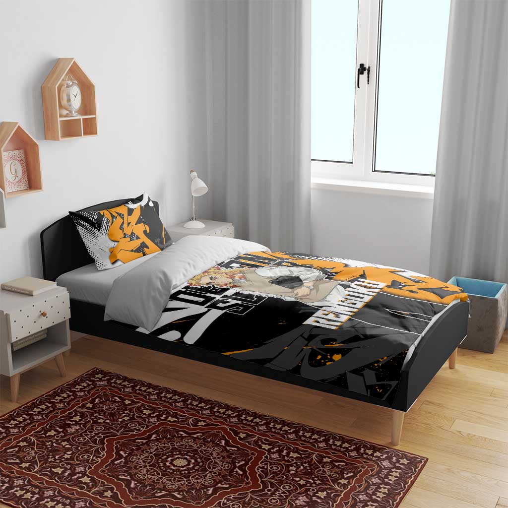Kyojuro Rengoku Demon Slayer Bedding Set Orange & Black Graffiti Anime