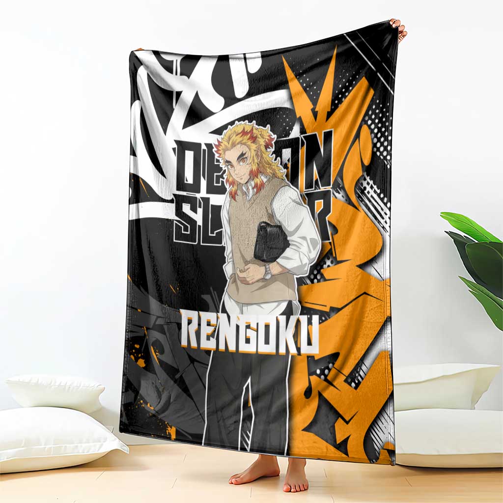 Kyojuro Rengoku Demon Slayer Blanket Orange & Black Graffiti Anime