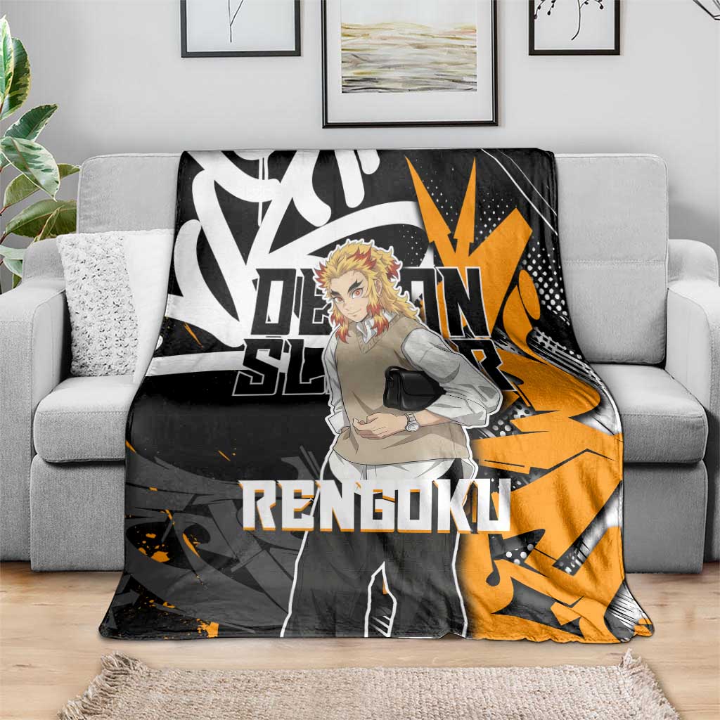 Kyojuro Rengoku Demon Slayer Blanket Orange & Black Graffiti Anime
