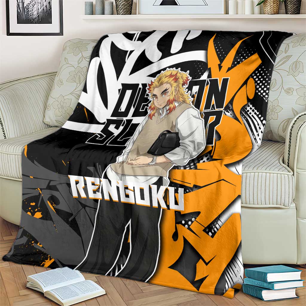 Kyojuro Rengoku Demon Slayer Blanket Orange & Black Graffiti Anime