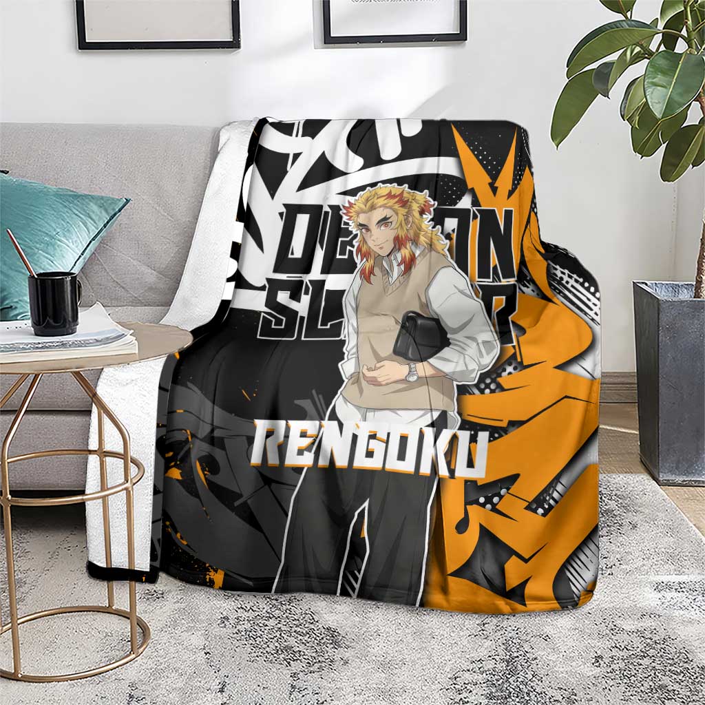 Kyojuro Rengoku Demon Slayer Blanket Orange & Black Graffiti Anime