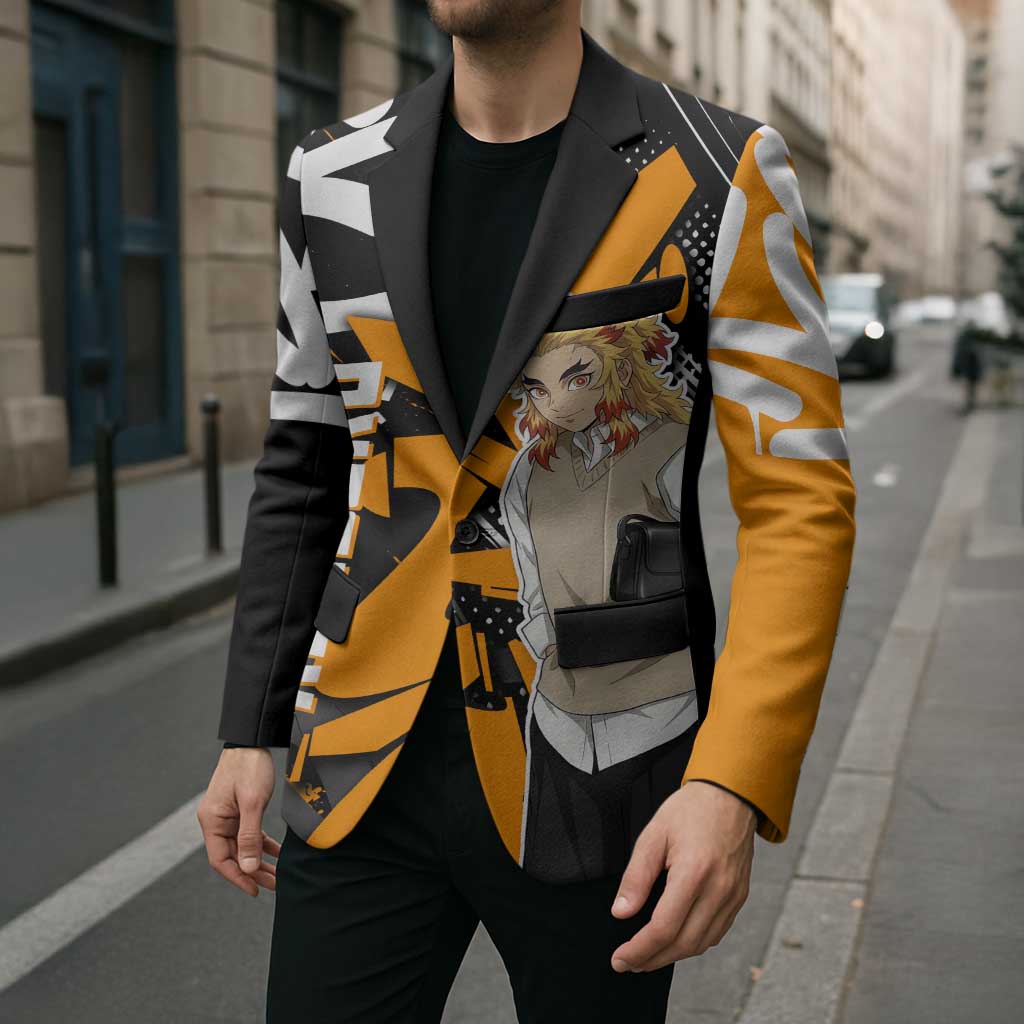 Kyojuro Rengoku Demon Slayer Blazer Orange & Black Graffiti Anime