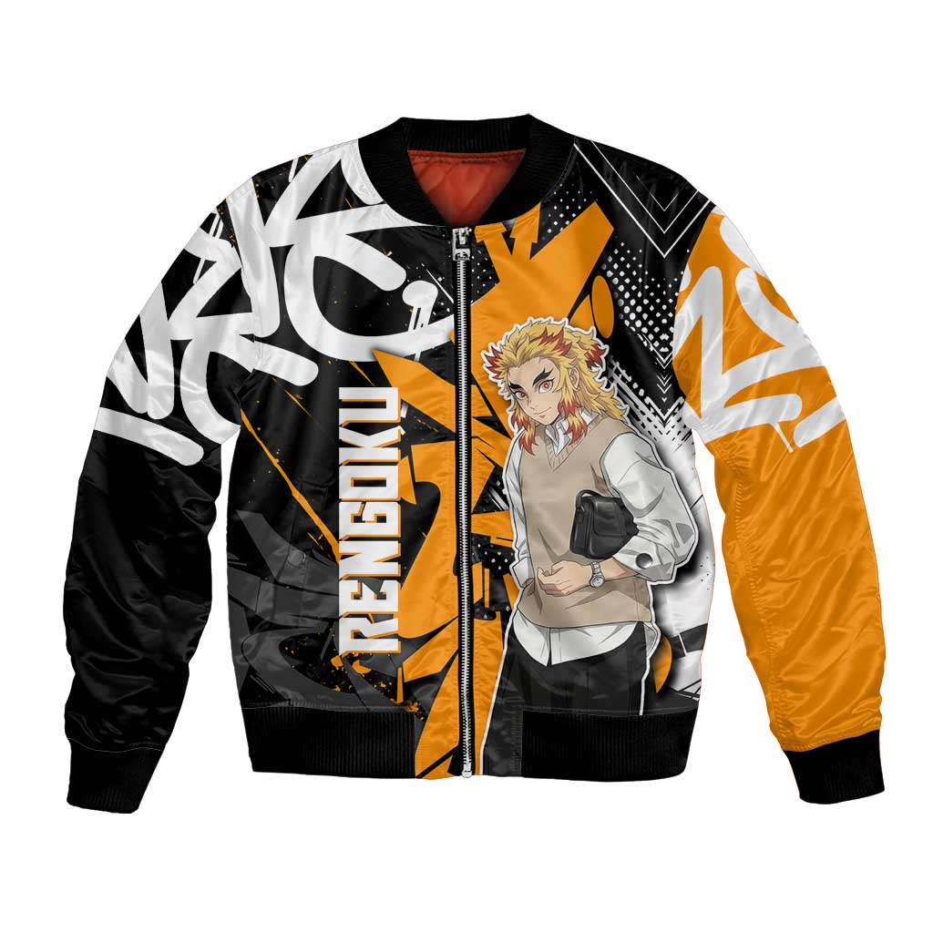 Kyojuro Rengoku Demon Slayer Bomber Jacket Orange & Black Graffiti Anime