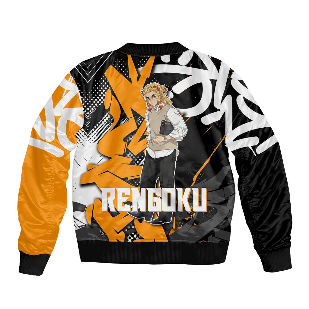 Kyojuro Rengoku Demon Slayer Bomber Jacket Orange & Black Graffiti Anime