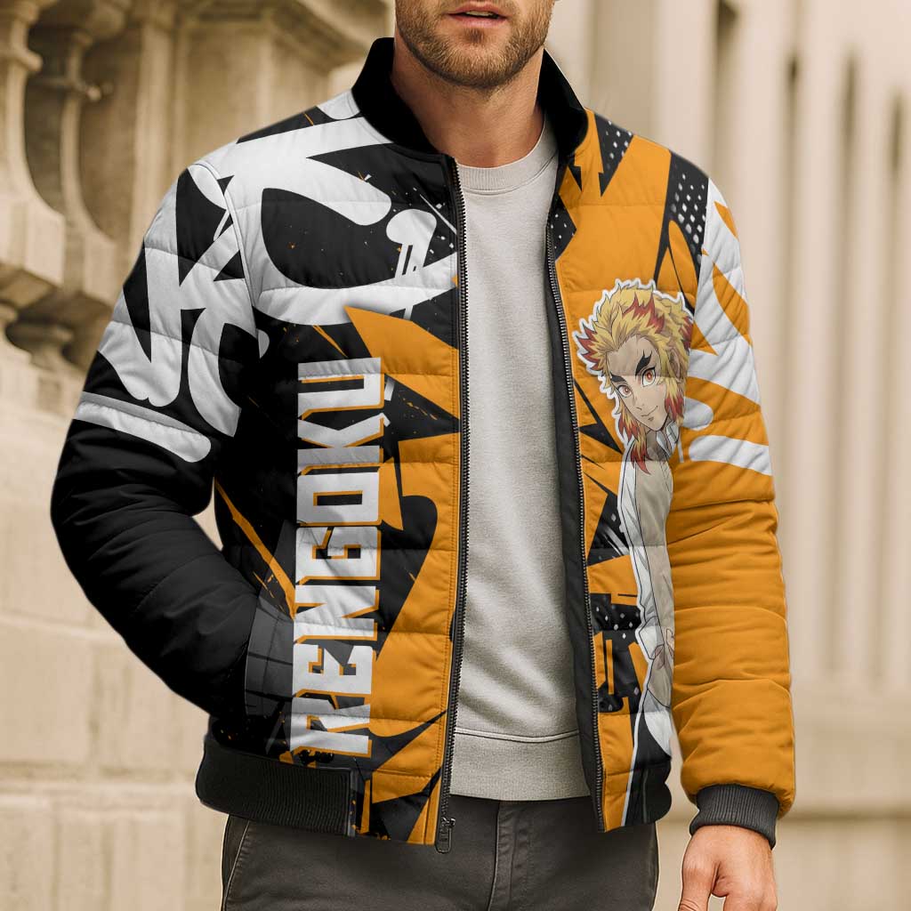 Kyojuro Rengoku Demon Slayer Bomber Puffer Jacket Orange & Black Graffiti Anime