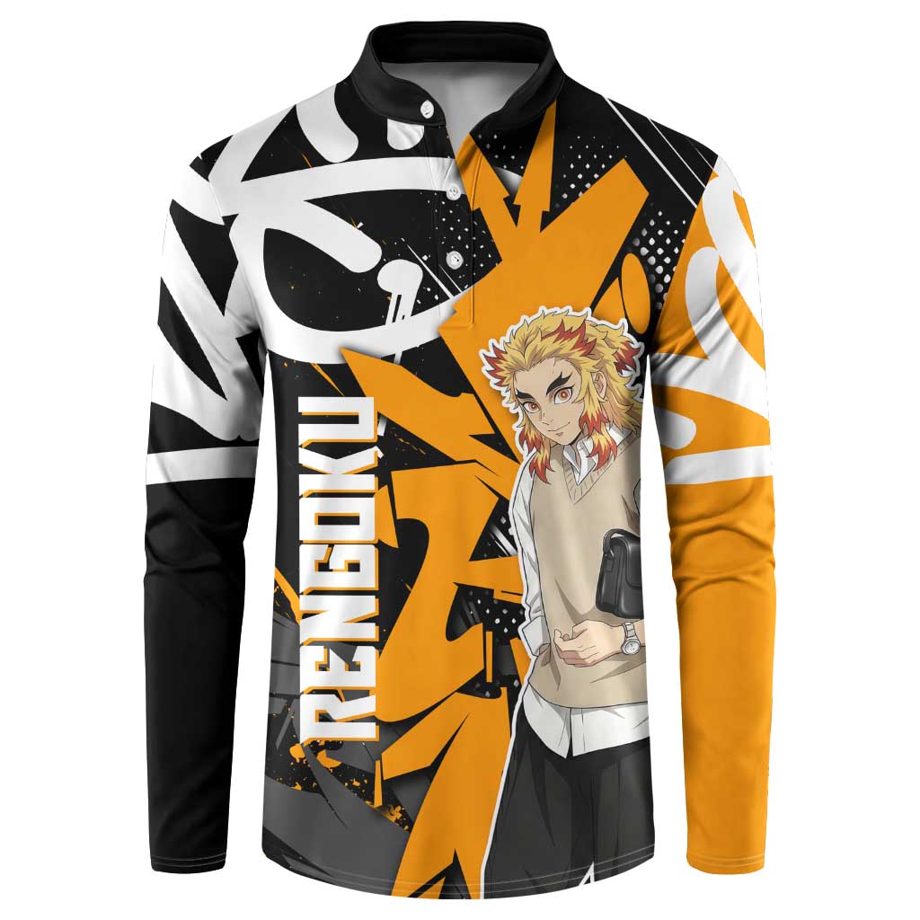 Kyojuro Rengoku Demon Slayer Button Sweatshirt Orange & Black Graffiti Anime