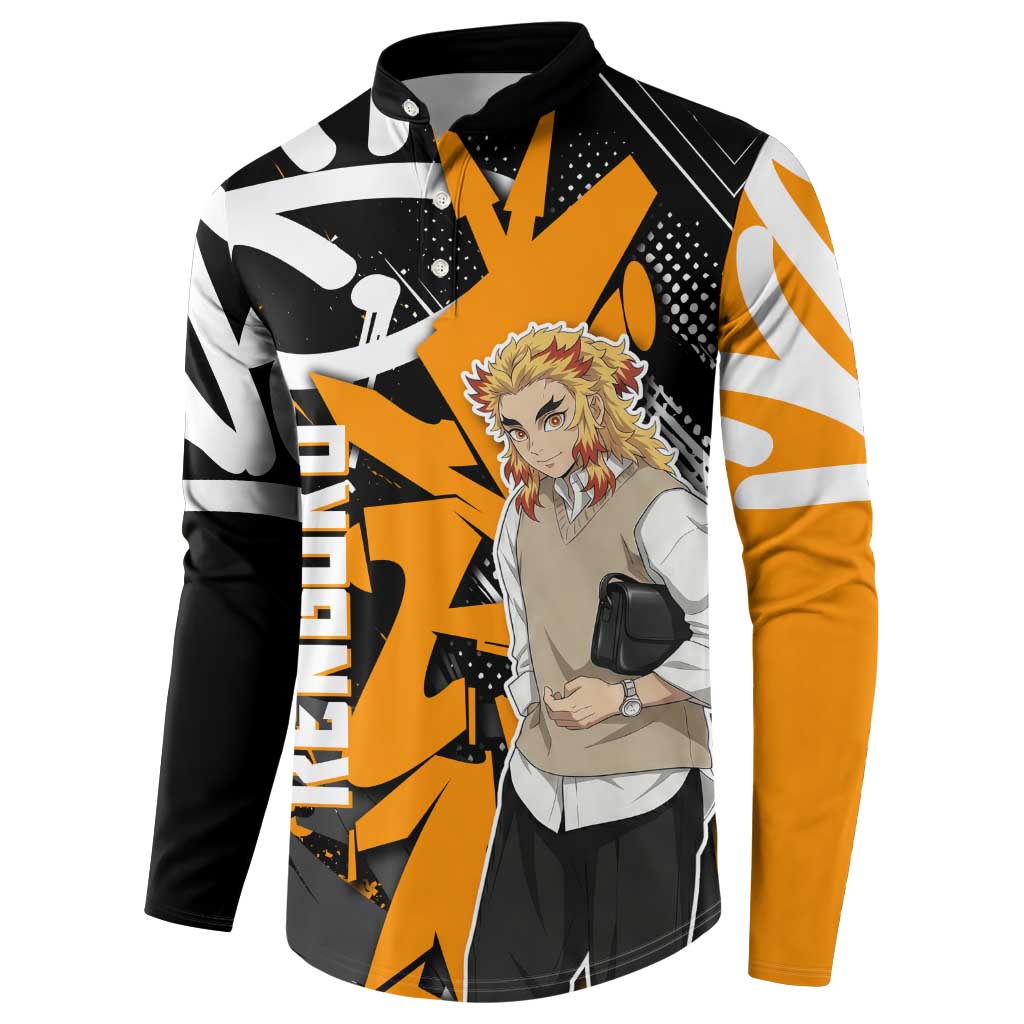 Kyojuro Rengoku Demon Slayer Button Sweatshirt Orange & Black Graffiti Anime