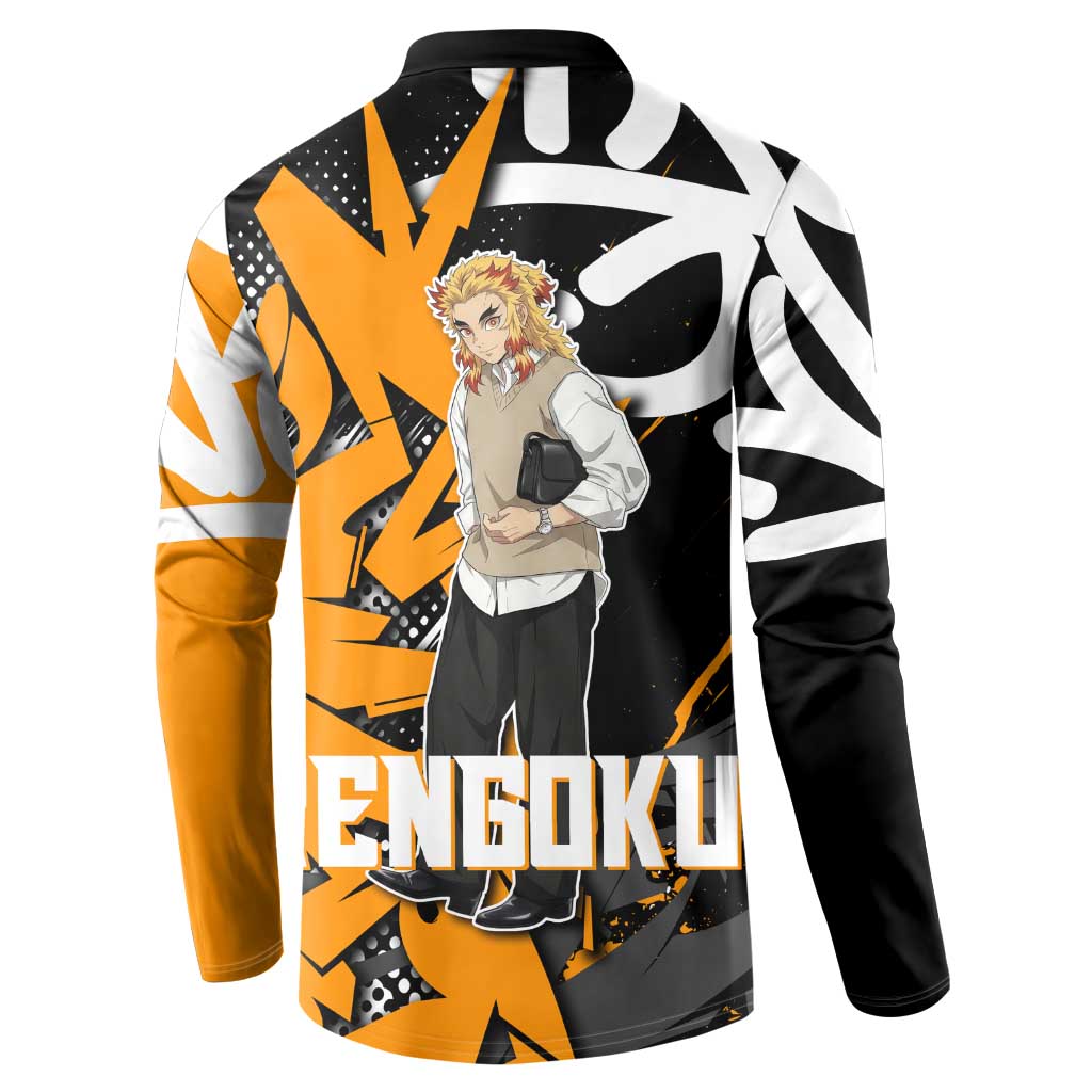 Kyojuro Rengoku Demon Slayer Button Sweatshirt Orange & Black Graffiti Anime