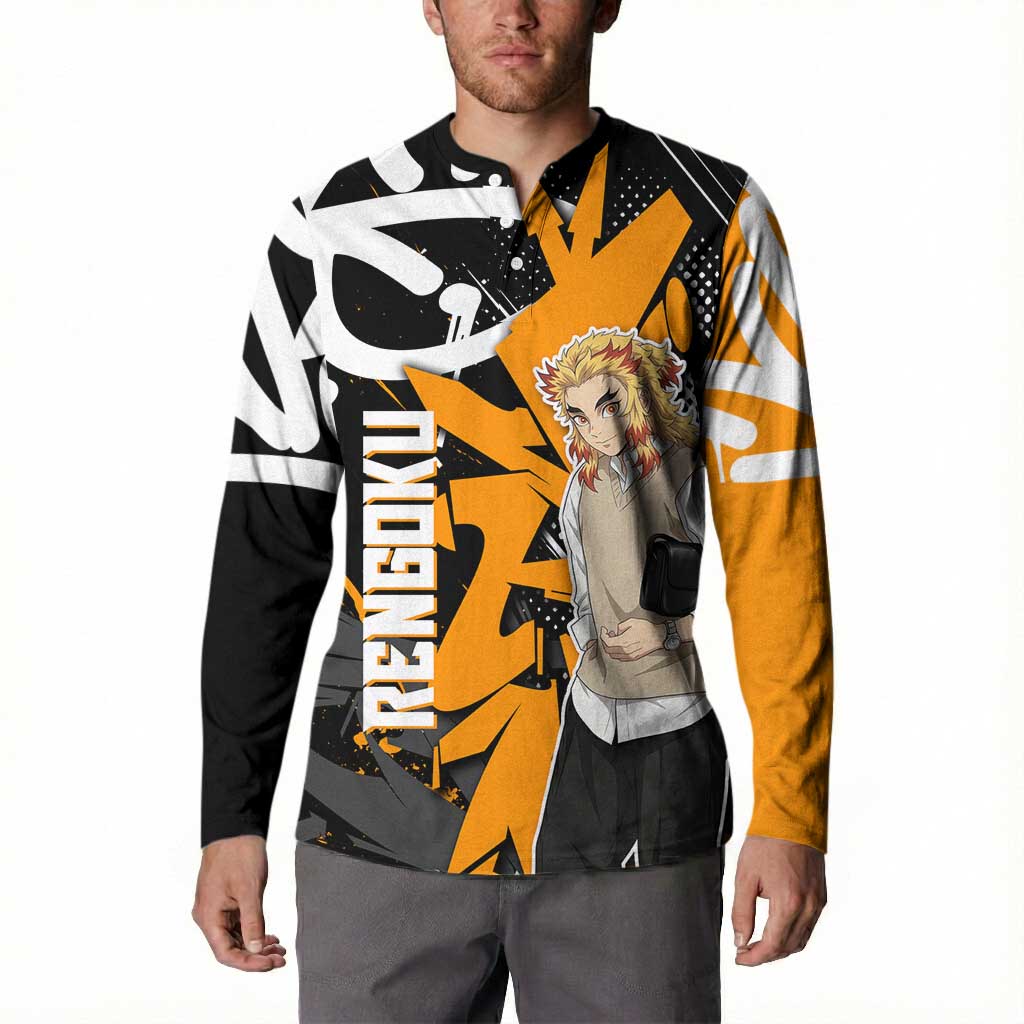 Kyojuro Rengoku Demon Slayer Button Sweatshirt Orange & Black Graffiti Anime