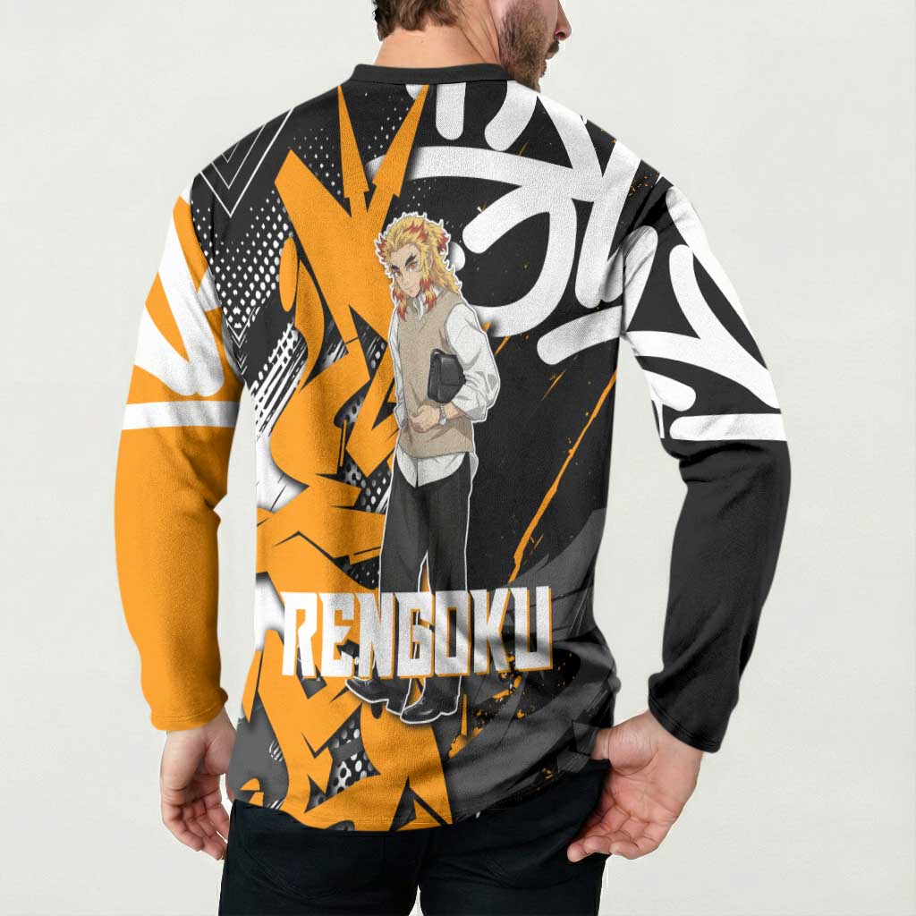 Kyojuro Rengoku Demon Slayer Button Sweatshirt Orange & Black Graffiti Anime